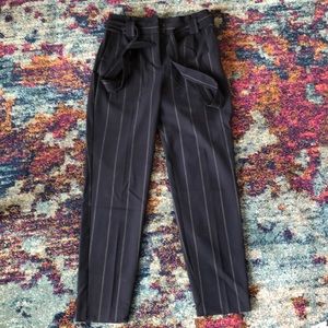 Pinstriped Navy Paperbag Pants